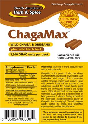 Photo of the North American Herb & Spice ChagaMax 400 mg label
