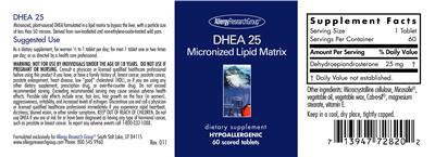Photo of the Allergy Research Group DHEA 25 label