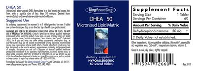 Photo of the Allergy Research Group DHEA 50 label