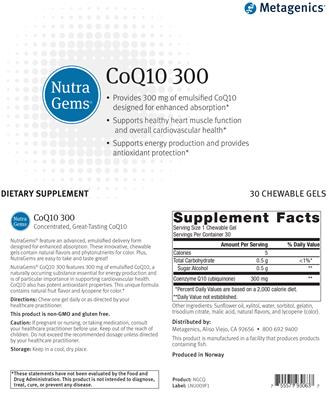 Photo of the Metagenics NutraGems CoQ10 300 label