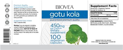 Photo of the BIOVEA Gotu Kola 450 mg label