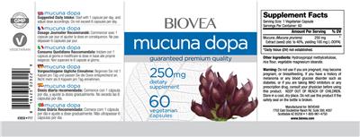 Photo of the BIOVEA Mucuna Dopa 250 mg label