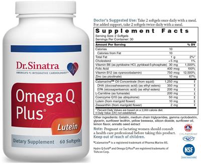 Photo of the Dr. Sinatra Omega Q Plus Lutein label