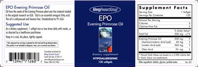 Photo of the Allergy Research Group EPO Evening Primrose Oil label