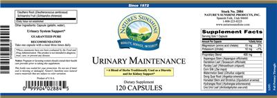 Photo of the Nature's Sunshine Urinary Maintenance label