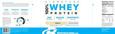 Photo of the Bodybuilding.com Signature 100% Whey Protein Vanilla label