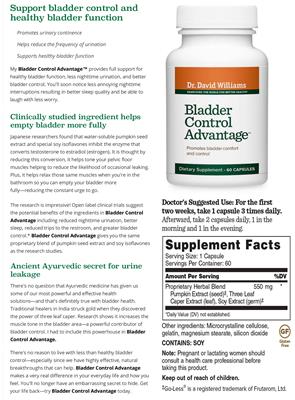 Product label for Bladder Control Advantage