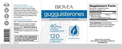 Photo of the BIOVEA Guggulsterones 40 mg label