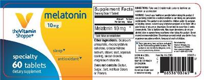 Photo of the The Vitamin Shoppe Melatonin 10 mg label