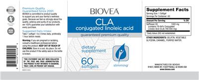 Photo of the BIOVEA CLA Conjugated Linoleic Acid label