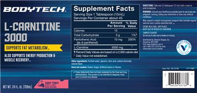 Photo of the BodyTech L-Carnitine 3000 Candy Punch label