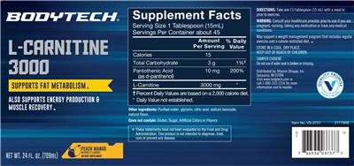 Photo of the BodyTech L-Carnitine 3000 Peach Mango label
