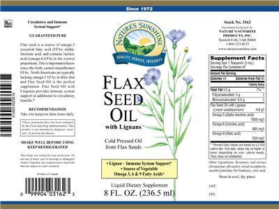 Photo of the Nature's Sunshine Flax Seed Oil with Lignans label