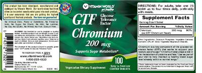 Photo of the Vitamin World GTF Chromium 200 mcg label
