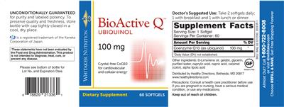 Photo of the Whitaker Nutrition BioActive Q Ubiquinol label