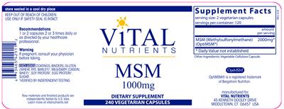 Photo of the Vital Nutrients MSM 1000 mg label