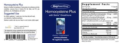 Photo of the Allergy Research Group Homocysteine Plus with Setria Glutathione label