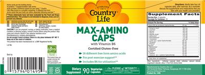 Photo of the Country Life Max-Amino Caps with Vitamin B6 label