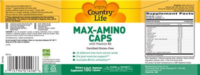 Photo of the Country Life Max-Amino Caps with Vitamin B6 label