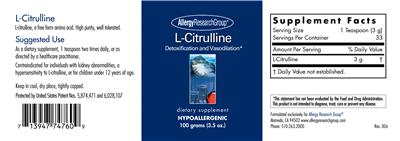 Photo of the Allergy Research Group L-Citrulline label