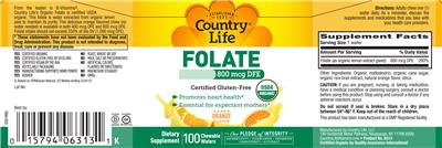 Photo of the Country Life Folate 800 mcg DFE Orange Flavor label