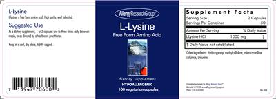 Photo of the Allergy Research Group L-Lysine label