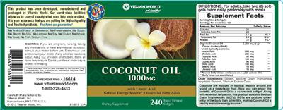 Photo of the Vitamin World Coconut Oil 1000 mg label