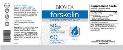 Photo of the BIOVEA Forskolin 50 mg label