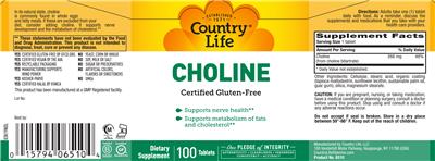Photo of the Country Life Choline label