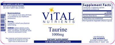 Photo of the Vital Nutrients Taurine 1000 mg label