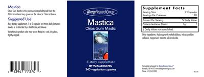 Photo of the Allergy Research Group Mastica label