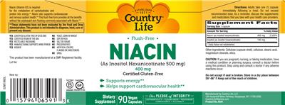 Photo of the Country Life Niacin 400 mg label