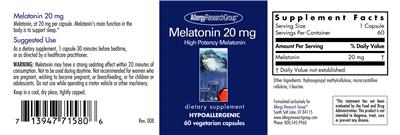 Photo of the Allergy Research Group Melatonin 20 mg label