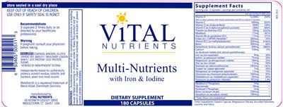 Photo of the Vital Nutrients Multi-Nutrients with Iron & Iodine label