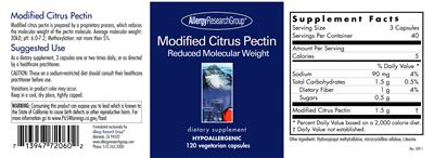 Photo of the Allergy Research Group Modified Citrus Pectin label