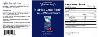 Photo of the Allergy Research Group Modified Citrus Pectin label