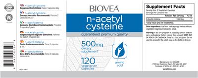 Photo of the BIOVEA N-Acetyl Cysteine 500 mg label