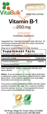 Photo of the VitalBulk Vitamin B-1 250 mg label