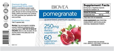 Photo of the BIOVEA Pomegranate 250 mg label