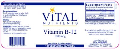 Photo of the Vital Nutrients Vitamin B-12 1000 mcg label