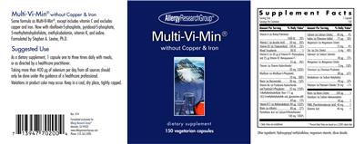 Photo of the Allergy Research Group Multi-Vi-Min without Copper & Iron label