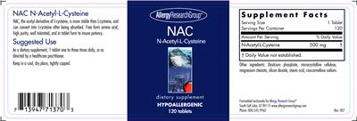 Photo of the Allergy Research Group NAC N-Acetyl-L-Cysteine label