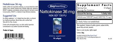 Product label for Nattokinase 36 mg