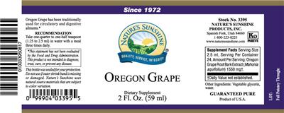Photo of the Nature's Sunshine Oregon Grape label