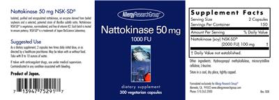 Photo of the Allergy Research Group Nattokinase 50 mg 1000 FU label