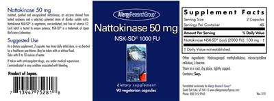 Photo of the Allergy Research Group Nattokinase 50 mg label