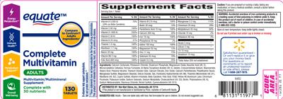 Photo of the Equate Complete Multivitamin Adults label
