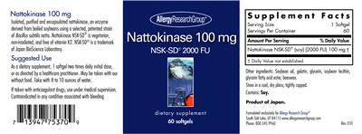 Photo of the Allergy Research Group Nattokinase 100 mg label