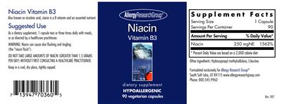 Photo of the Allergy Research Group Niacin Vitamin B3 label