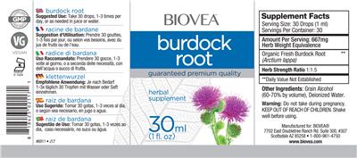 Photo of the BIOVEA Burdock Root label